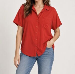 Vintage California Krush Red Rayon Button Up Shirt Women L Made USA Oversized